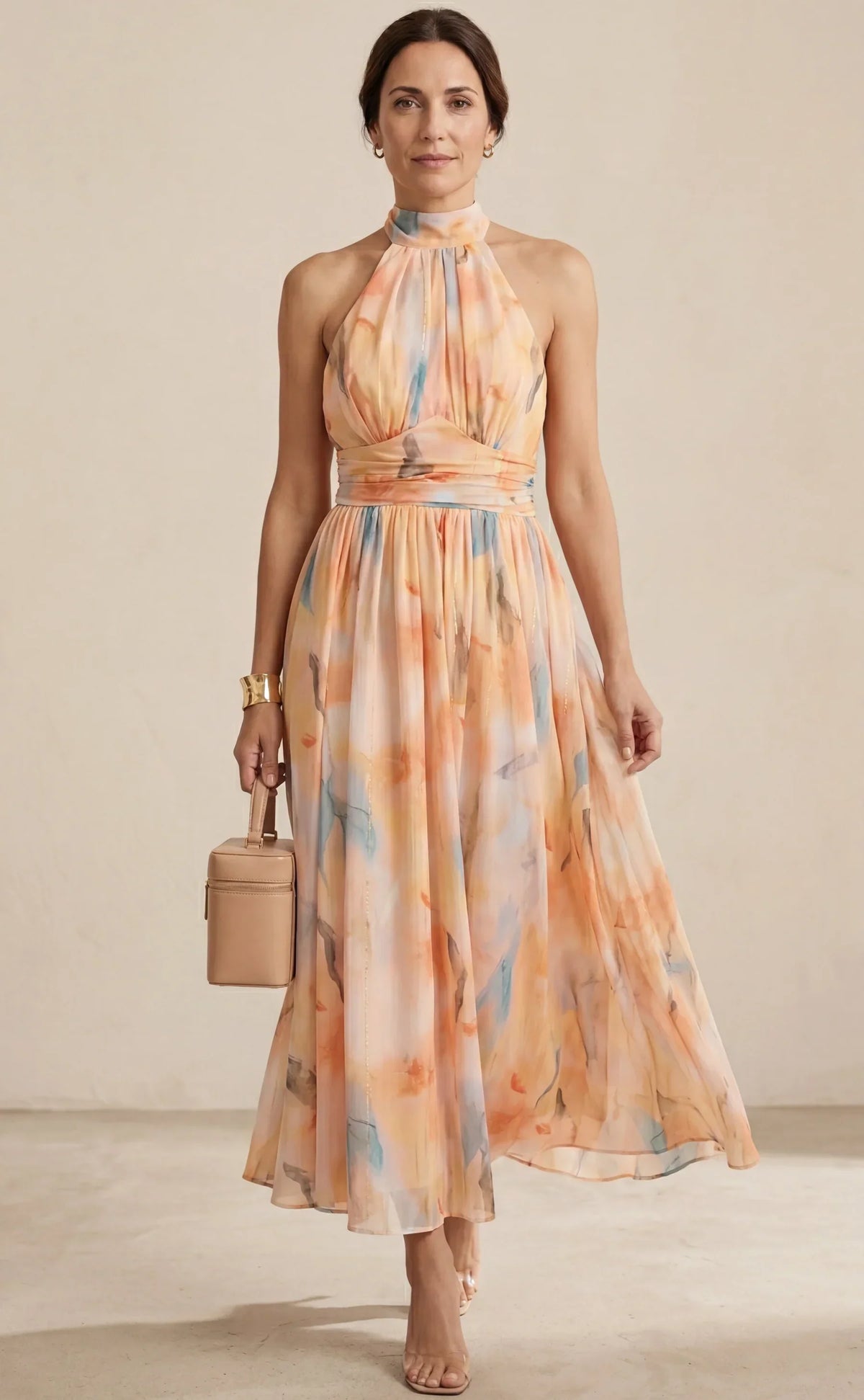 MÁRIA™ | Esther | Elegáns Halter nyakú ruha mintával