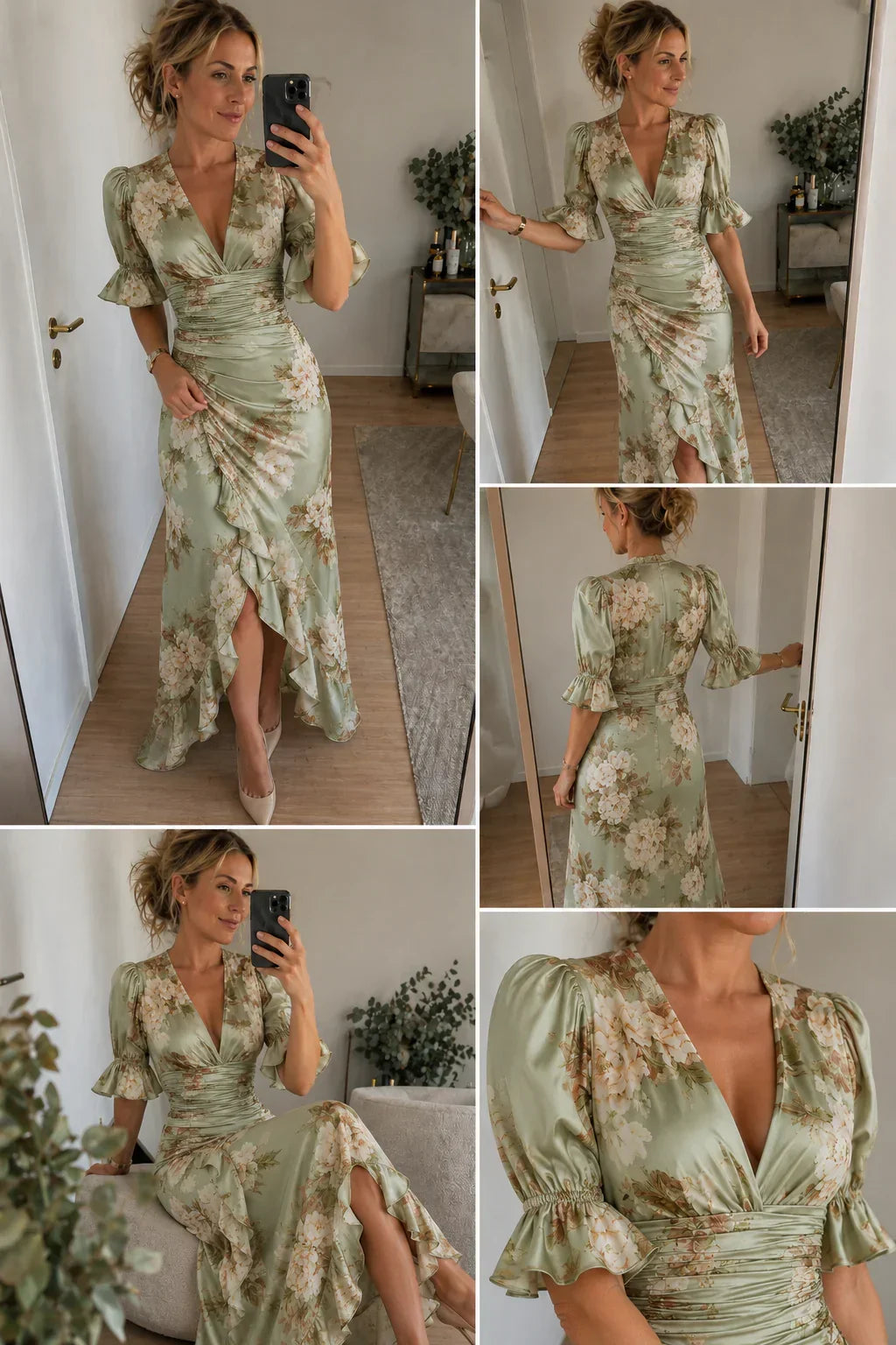 MÁRIA™ | Lucía | Aszimmetrikus hosszú szatén ruha virágmintával