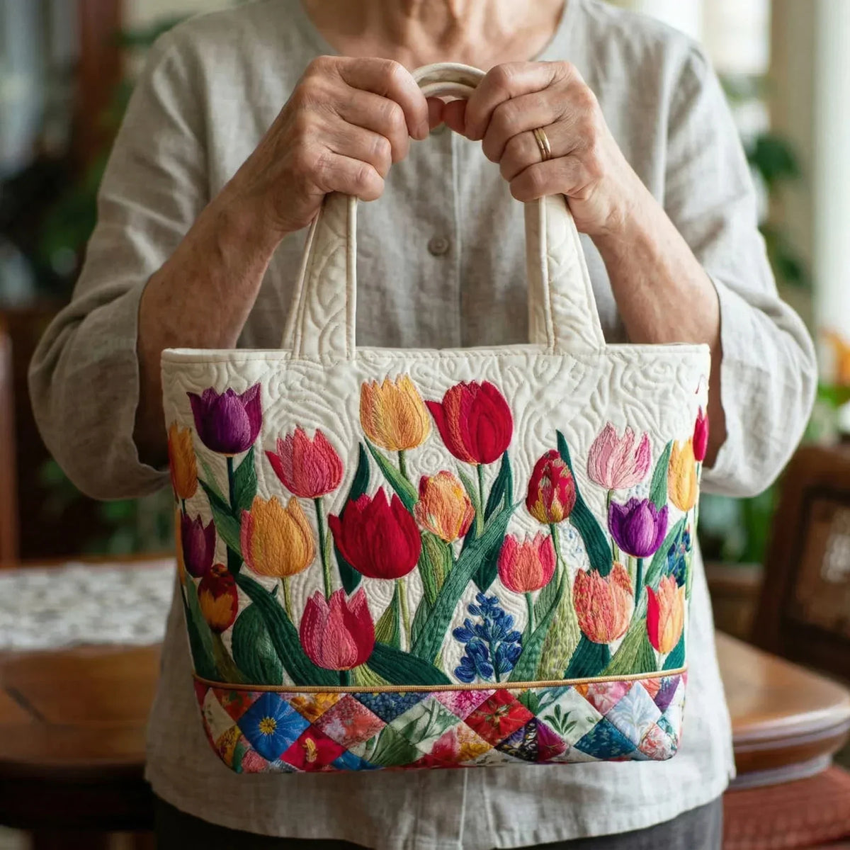 MÁRIA™ | Tulipánkert | Kézzel készített steppelt táska