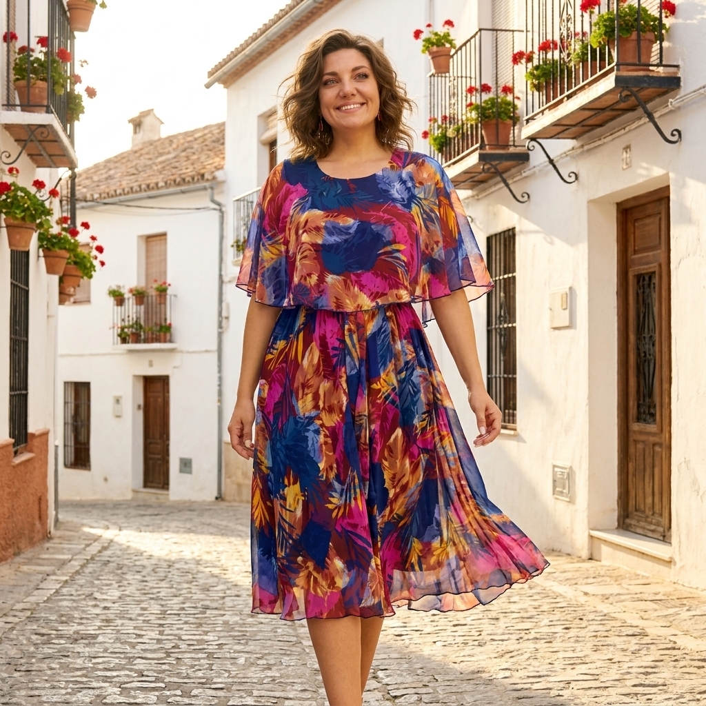 MÁRIA™ | Aitana | Élénk mintás midiruha