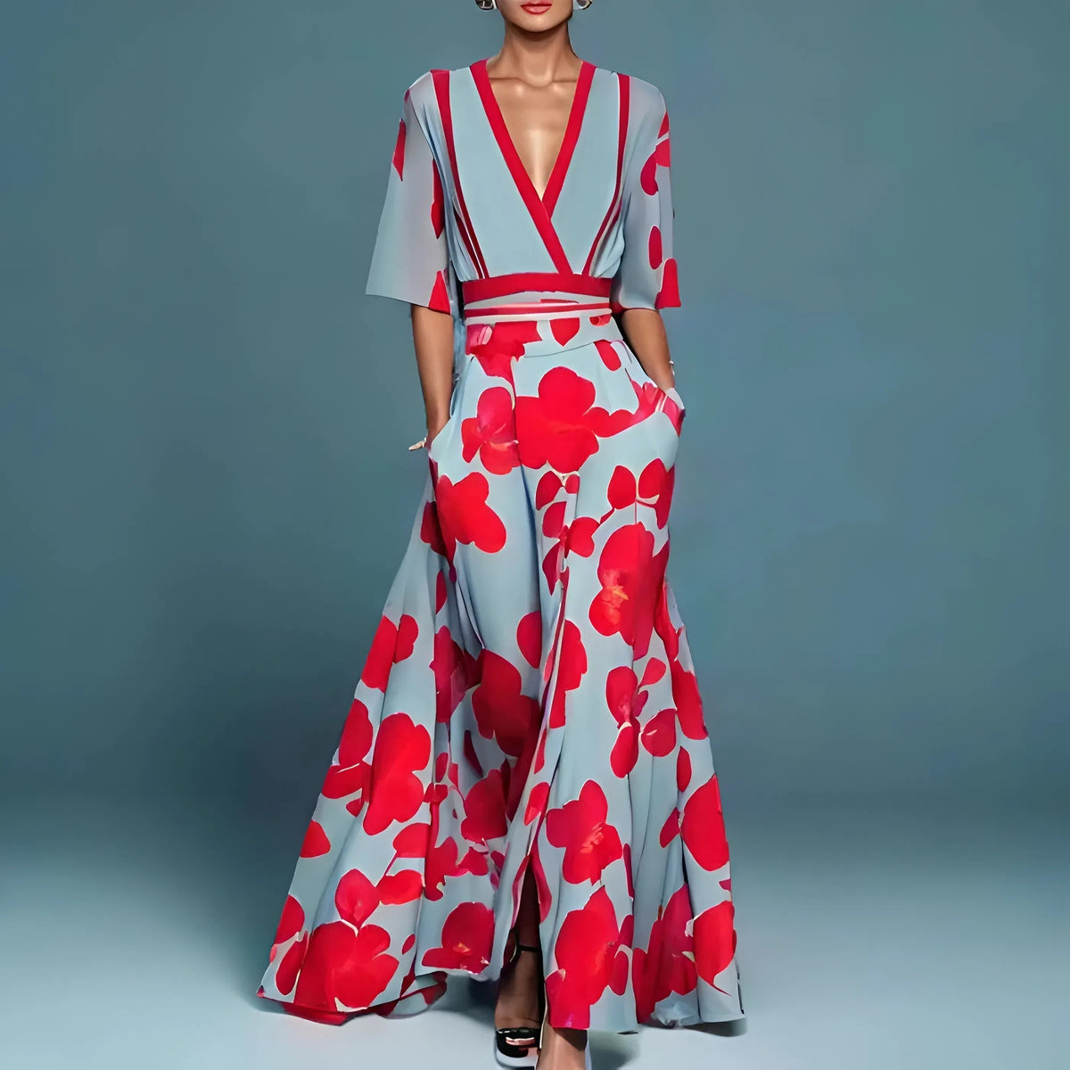 MÁRIA™ | Valentina | Elegáns hosszú ruha mély nyakkivágással
