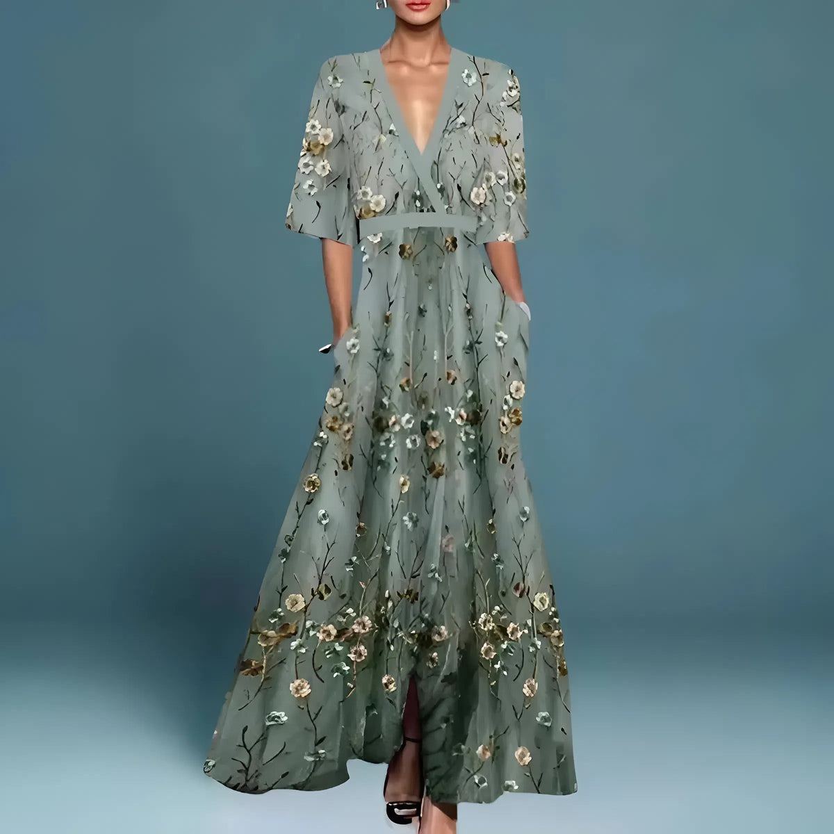 MÁRIA™ | Valentina | Elegáns hosszú ruha mély nyakkivágással