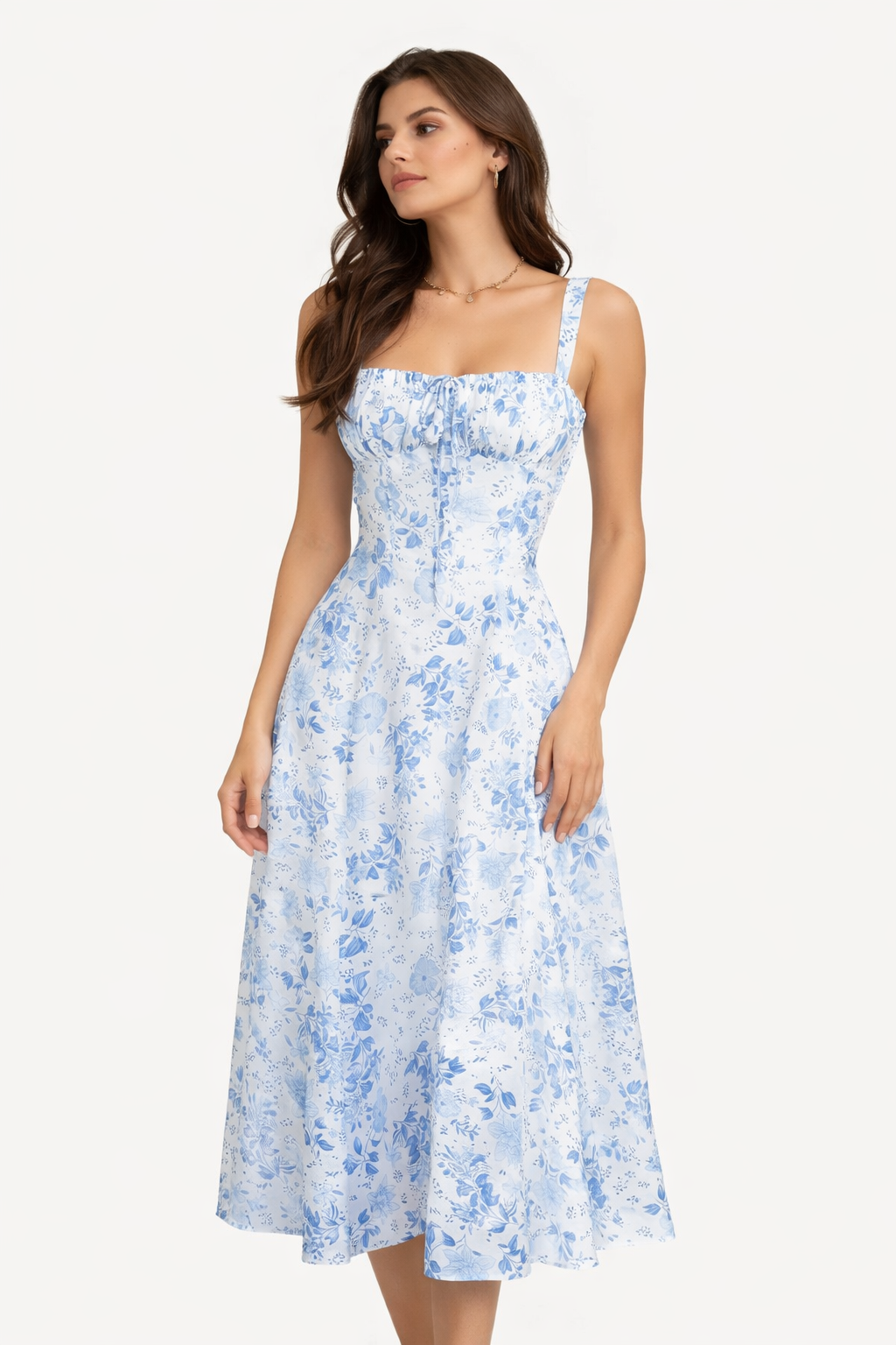 MÁRIA™ | Floral | Elegáns virágmintás kék ruha