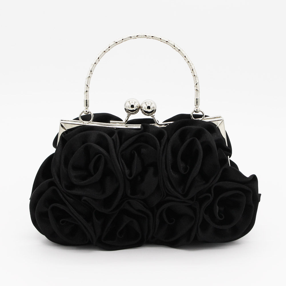 Satin flower clutch bag