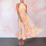 MÁRIA™ | Esther | Elegáns Halter nyakú ruha mintával