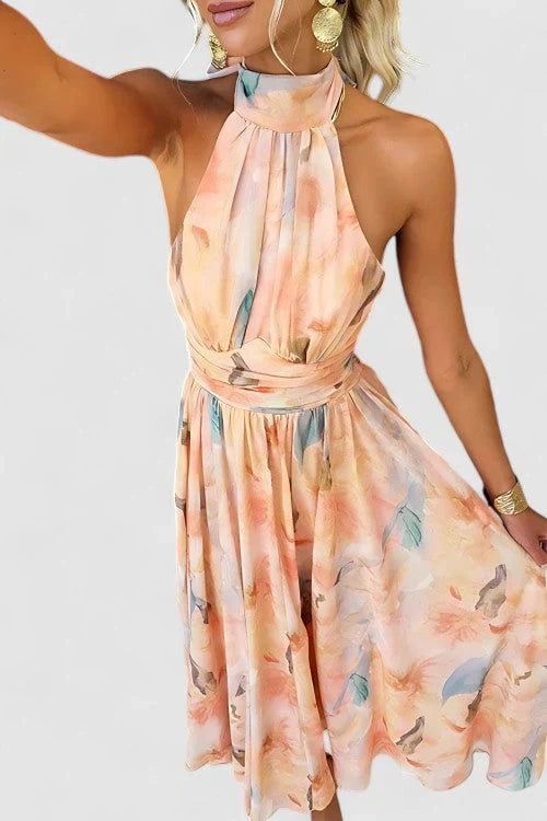 MÁRIA™ | Esther | Elegáns Halter nyakú ruha mintával