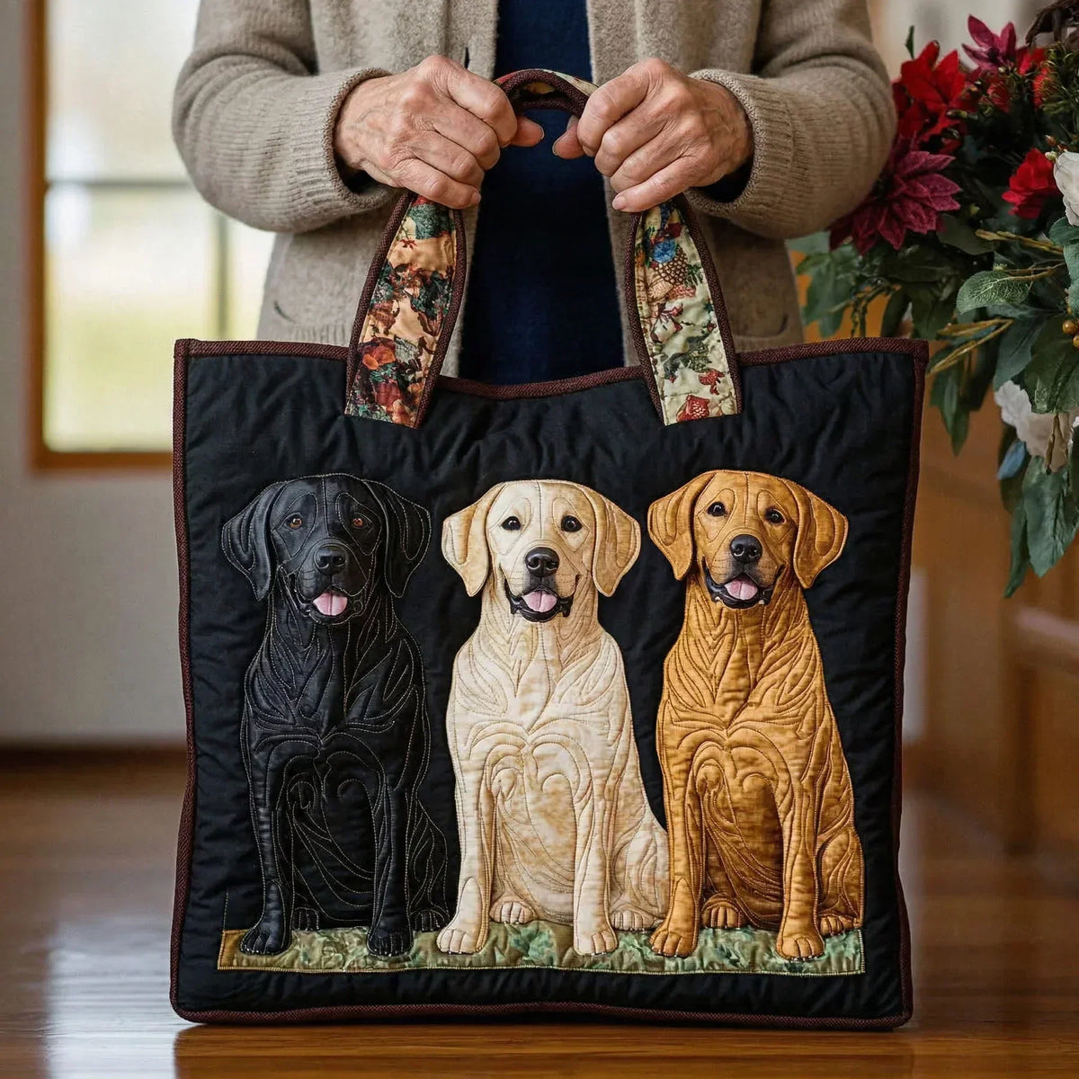 MÁRIA™ | Három labrador | Kézzel készített steppelt táska