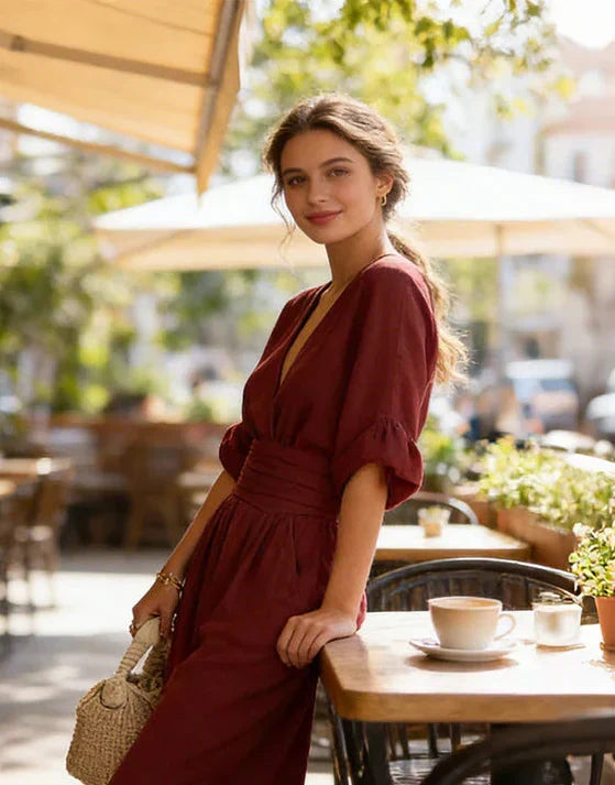 MÁRIA™ | Daniela | Elegáns overál V-nyakkivágással és övvel